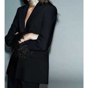 Zara black feather blazer size small